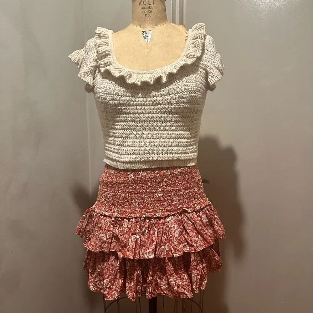 Crochet top and floral skirt